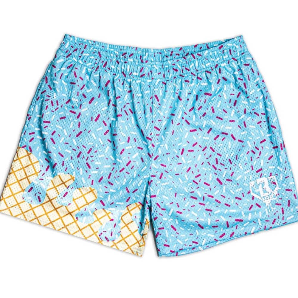 Baseball 101 Ice Cream Print Kids Shorts - Blue and Yellow